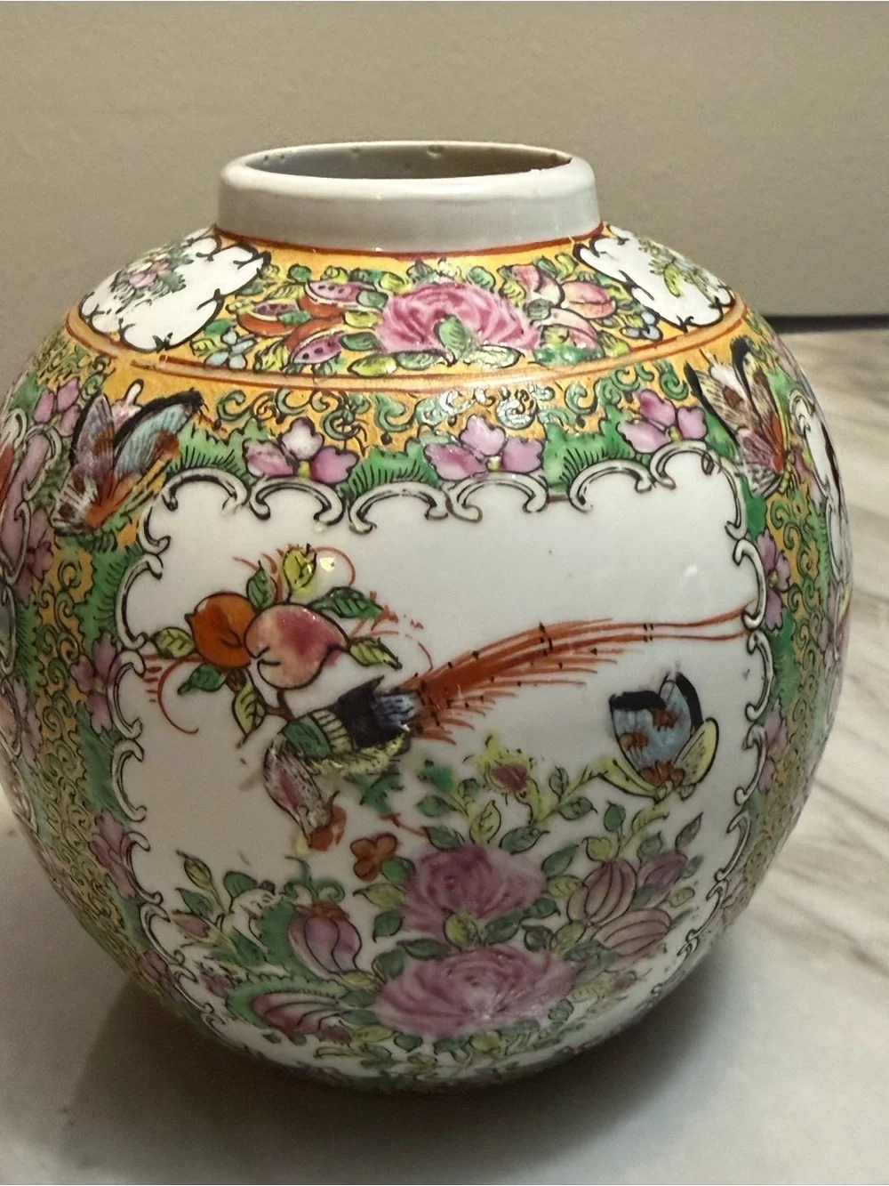 Vintage Japanese porcelain hand painted ginger vase with no lid